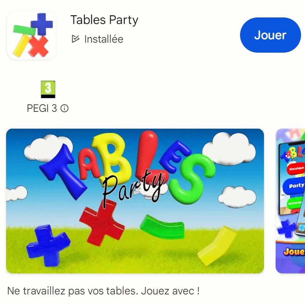 Tables Party en test ouvert sur Playstore